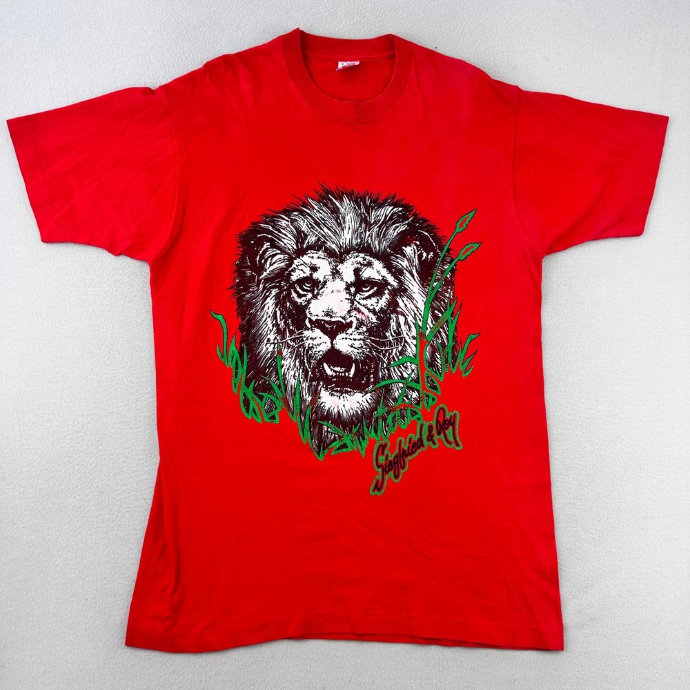 Vintage 90s Siegfried &‎ Roy T-Shirt Mens XL Red Lion Graphic Tee Single Stitch